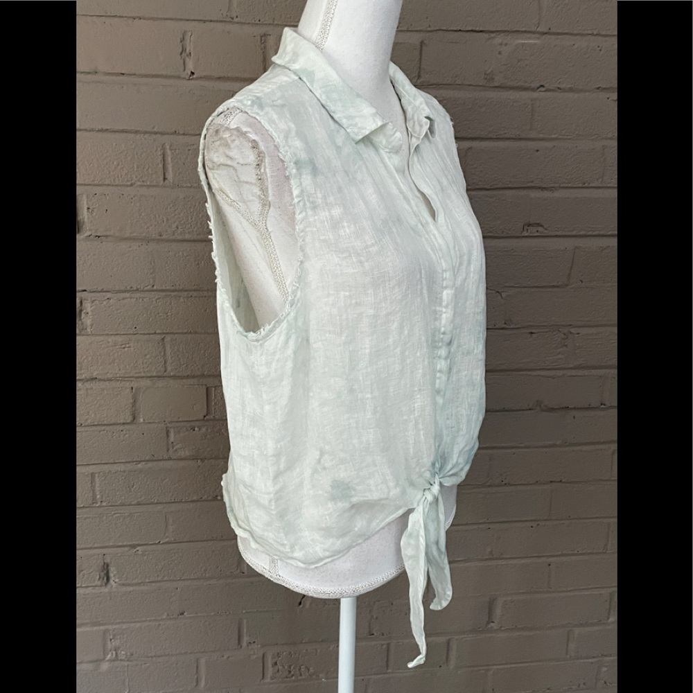 Bella Dahl Sleeveless tie waist linen top L - Picture 3 of 12